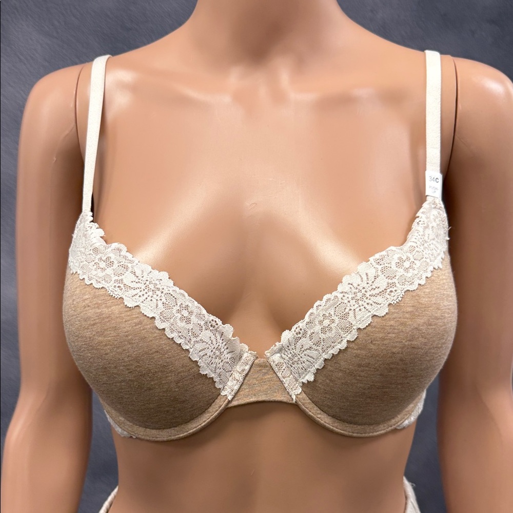 Victoria's Secret Lace Accent Bra in Tan and Cream